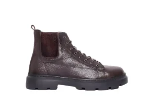 Bottine Hybride Chelsea-Lacet en Cuir Grainé Marron
