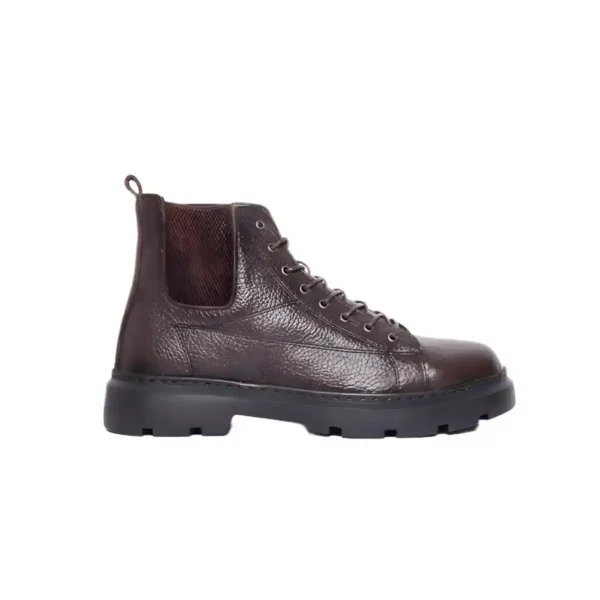 Bottine Hybride Chelsea-Lacet en Cuir Grainé Marron