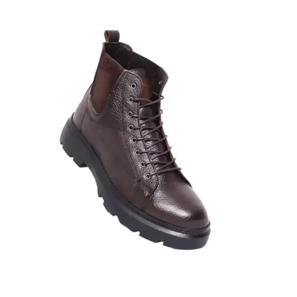 Bottine Hybride Chelsea-Lacet en Cuir Grainé Marron