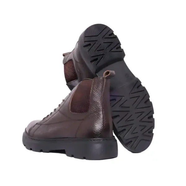 Bottine Hybride Chelsea-Lacet en Cuir Grainé Marron