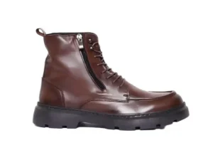 Bottine en Cuir Marron à Lacets et Zip Latéral