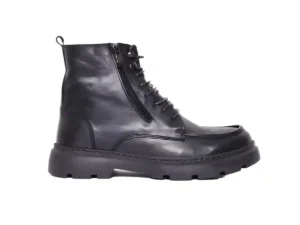 Bottine en Cuir Noir avec Lacets et Fermeture Éclair Bottine en Cuir Noir avec Lacets et Fermeture Éclair