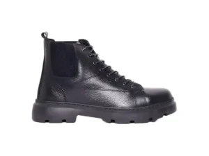 Bottine Hybride Chelsea-Lacet en Cuir Grainé Noir Bottine Hybride Chelsea-Lacet en Cuir Grainé Noir