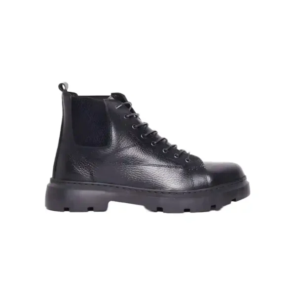 Bottine Hybride Chelsea-Lacet en Cuir Grainé Noir