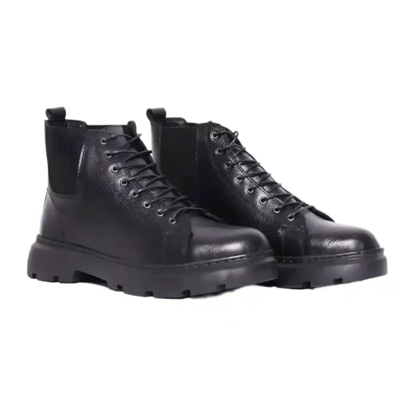 Bottine Hybride Chelsea-Lacet en Cuir Grainé Noir