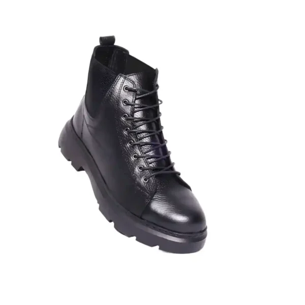 Bottine Hybride Chelsea-Lacet en Cuir Grainé Noir