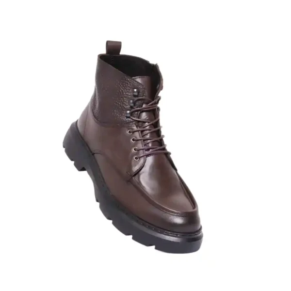 Bottine en Cuir Lisse et Grainé Marron Chocolat