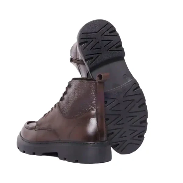 Bottine en Cuir Lisse et Grainé Marron Chocolat