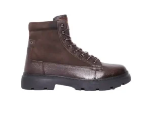Bottine Montante en Cuir Grainé et Nubuck Marron