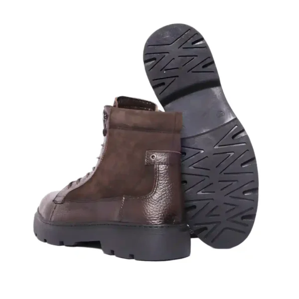 Bottine Montante en Cuir Grainé et Nubuck Marron