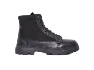 Bottine Montante en Cuir Grainé et Nubuck Noir Bottine Montante en Cuir Grainé et Nubuck Noir