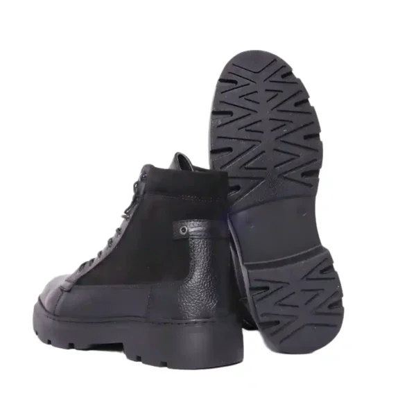 Bottine Montante en Cuir Grainé et Nubuck Noir