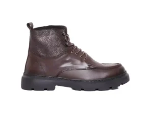 Bottine en Cuir Lisse et Grainé Marron Chocolat Bottine en Cuir Lisse et Grainé Marron Chocolat