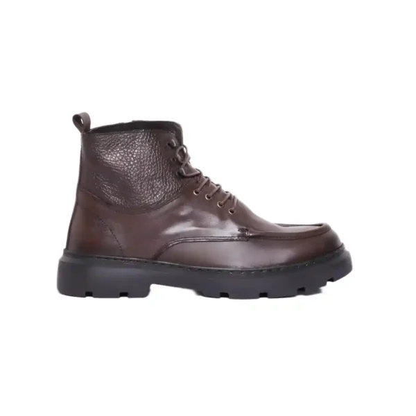 Bottine en Cuir Lisse et Grainé Marron Chocolat