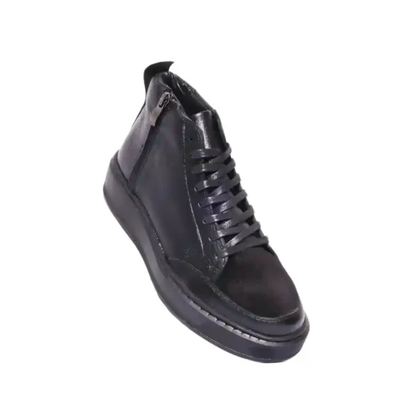 90013 Sneaker Montante en Cuir Grainé Noir avec Zip