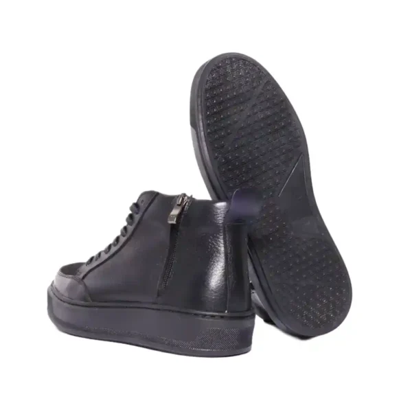 90014 Sneaker Montante en Cuir Grainé Noir avec Zip